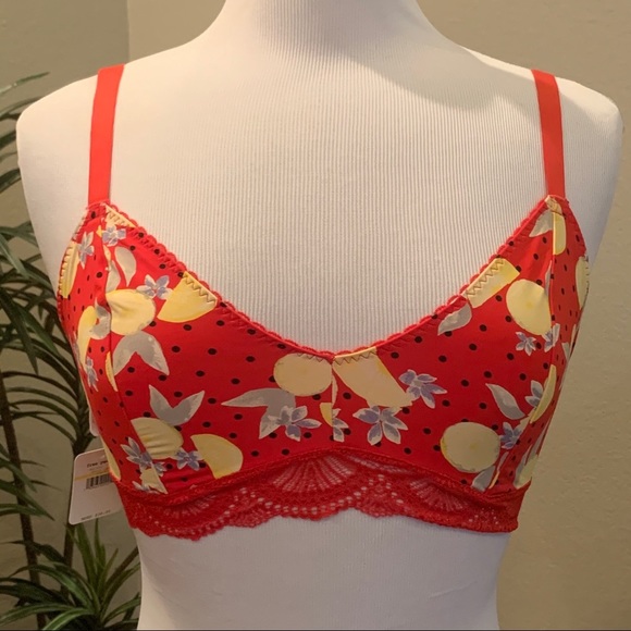 NWT $38 Free People Mari Red Printed Bralette Bra XS S M - Picture 5 of 13
